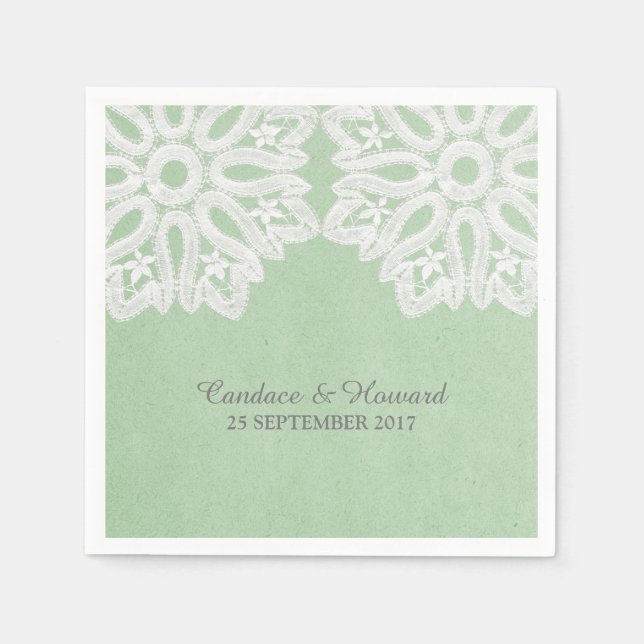Mint Green Elegant Lace Paper Napkins (Front)