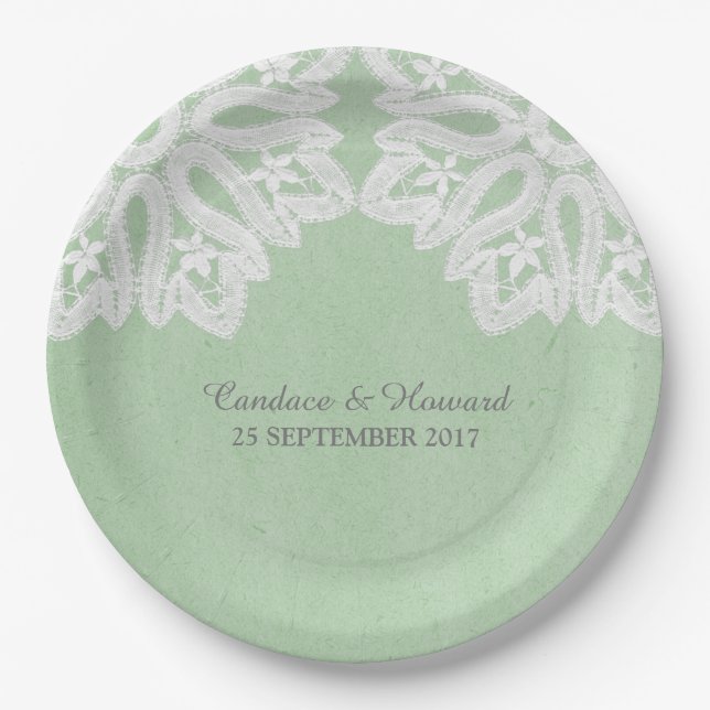 Mint Green Elegant Lace Paper Plates (Front)