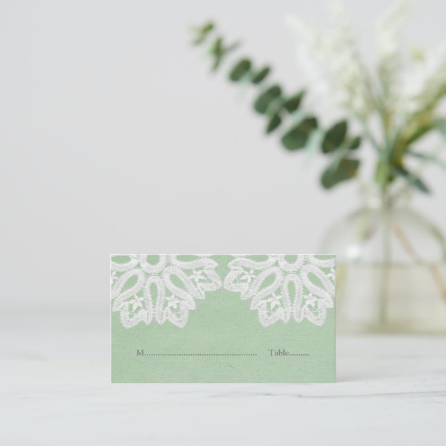 Mint Green Elegant Lace Place Cards (Standing Front)