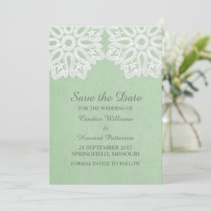 Mint Green Elegant Lace Save the Date Invite