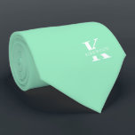 Mint Green Elegant Monogram   Name One-Sided Tie<br><div class="desc">An elegant one-sided necktie featuring a bold white monogram across a Mint Green background. On top of this monogram sits your first or last name spelled out in all capitals. Over 40 unique colours are available in both one-sided and two-sided versions. You can browse them by clicking the collection link....</div>