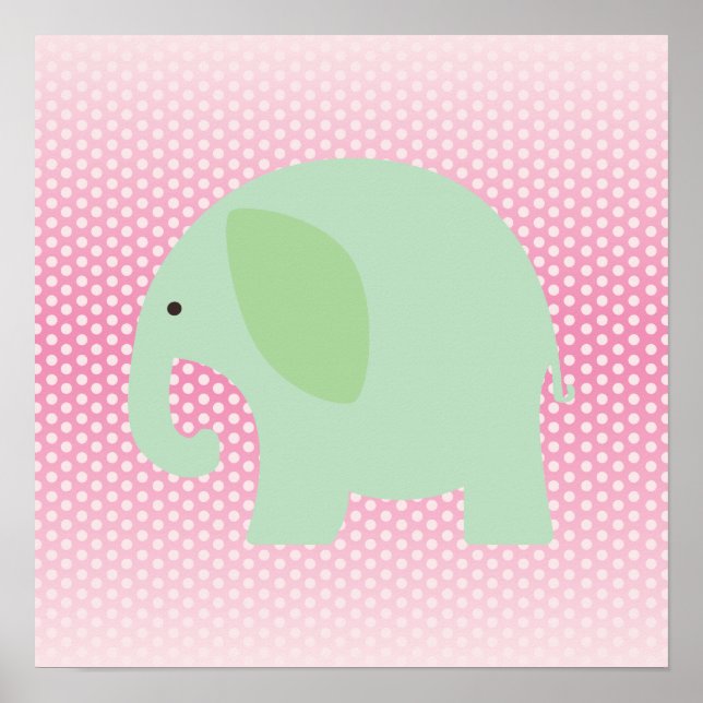 Mint Green Elephant on Pink Poster (Front)