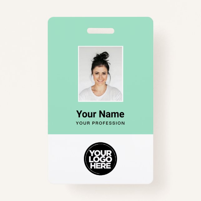 Mint Green Employee Photo, Bar Code, Logo, Name Badge (Front)