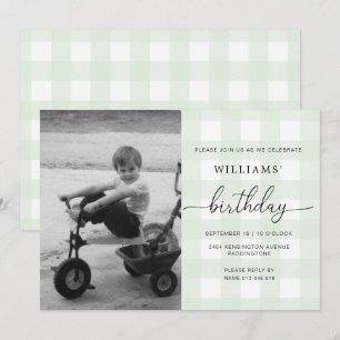 Mint Green En vichy Photo Invitation Anniversaire