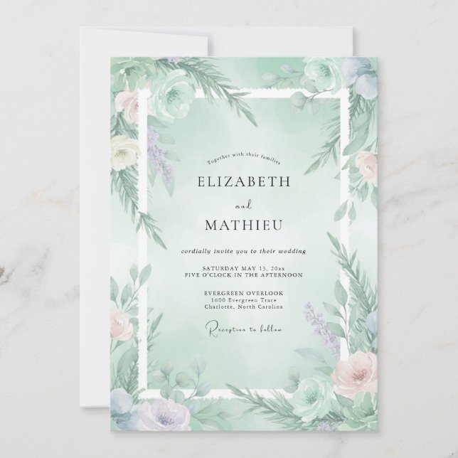 Mint Green Ethereal Winter Wedding Invitation (Front)