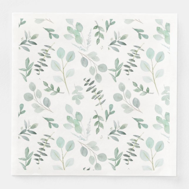 Mint Green Eucalyptus Watercolor Paper Napkin (Front)