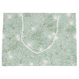 Mint Green Faux Glitter Birthday Large Gift Bag