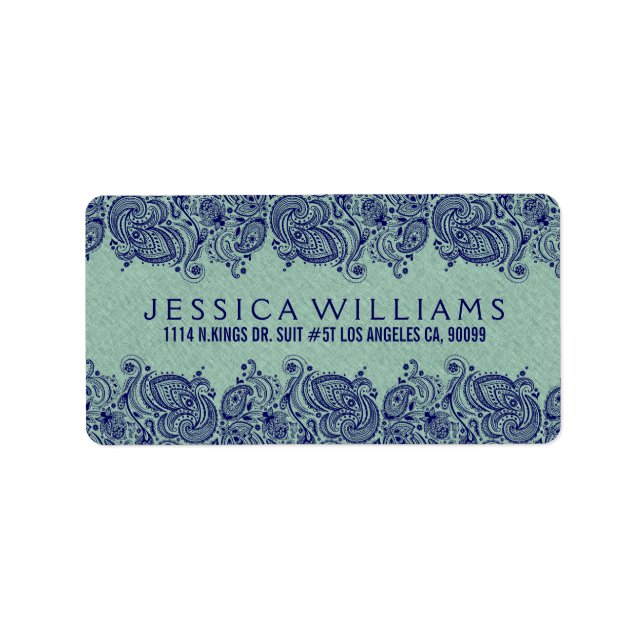 Mint-Green Faux Line Blue Paisley Lace Label (Front)