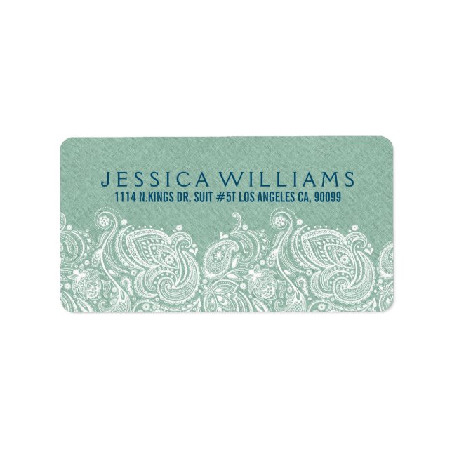 Mint-Green Faux Line White Paisley Lace Label (Front)
