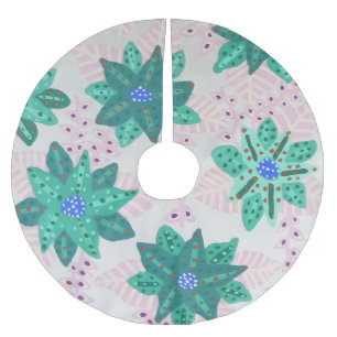 Mint Green Festive Floral Print Brushed Polyester Tree Skirt