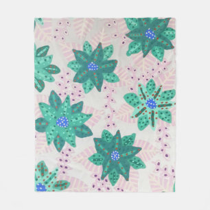Mint Green Festive Floral Print Fleece Blanket