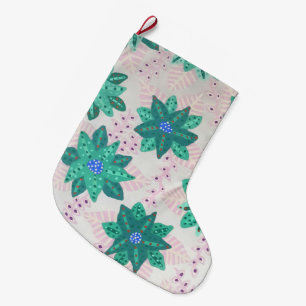 Mint Green Festive Floral Print  Large Christmas Stocking
