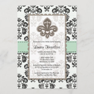 Mint Green Fleur de Lis Bridal Shower Invitations