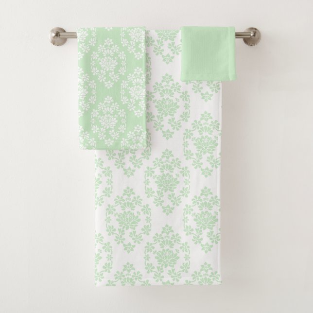 Mint Green Floral Damask Bath Towel Set (Insitu)