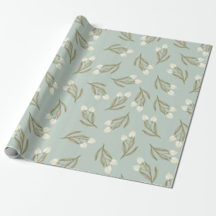 Mint Green Floral Folksy Wrapping Paper 
