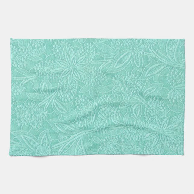 Mint Green Floral Kitchen Towel (Horizontal)