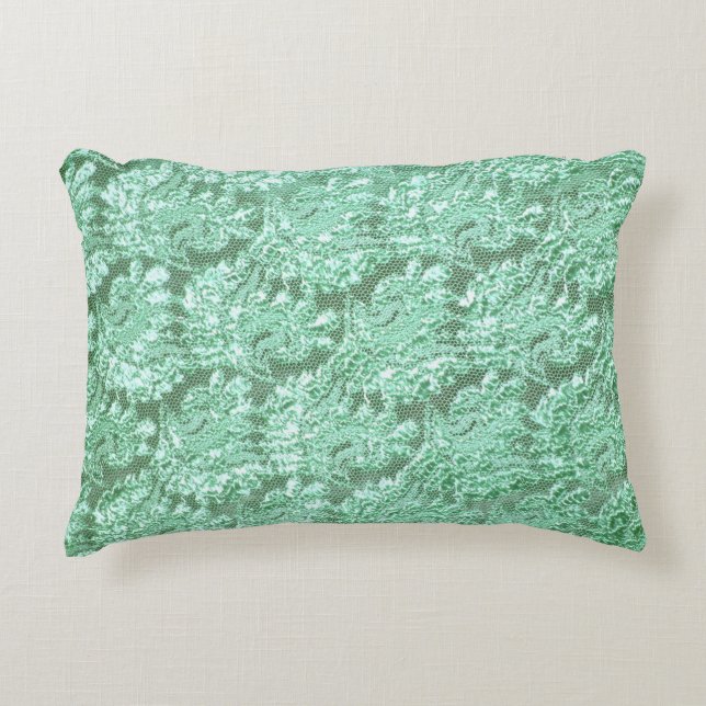 Mint green floral lace look pattern accent pillow (Front)