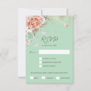 Mint Green & Floral Menu Choice Response Card