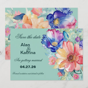 Mint Green Floral Modern Save the Date Card
