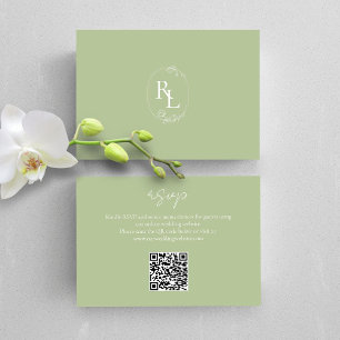 Mint Green Floral Monogram QR Wedding RSVP Card