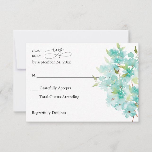 Mint Green Floral no Meal RSVP Card (Front)