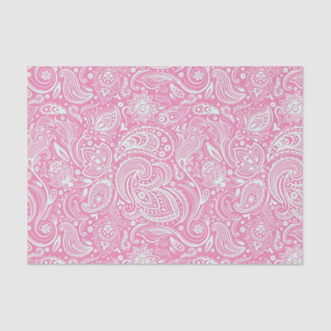 Mint-Green Floral Paisley Custom Pink Background Tissue Paper (Front)