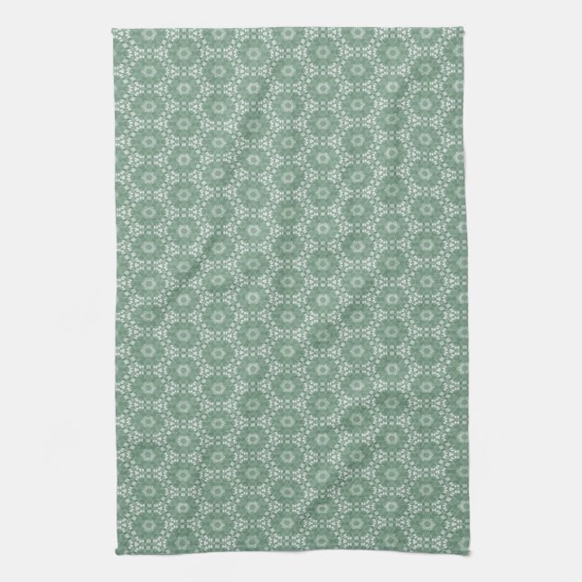Mint Green Floral Pattern Kitchen Towel (Vertical)
