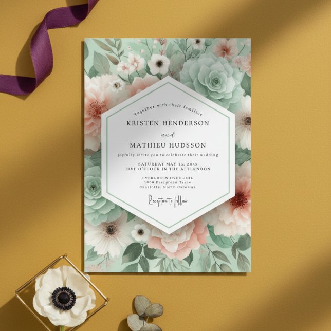 Mint Green Floral Romance Wedding Invitation (Creator Uploaded)