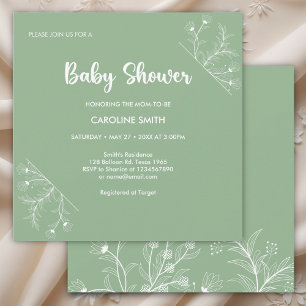 Mint Green  Floral Vintage Baby Shower Invitation