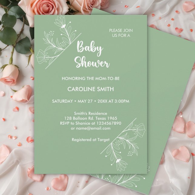 Mint Green Floral Vintage Baby Shower Invitation (Creator Uploaded)