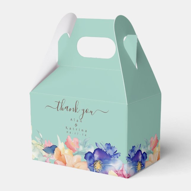 Mint Green Floral Wedding Gable Box  Modern Party (Front Side)