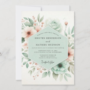 Mint Green Floral Whimsy Wedding Invitation