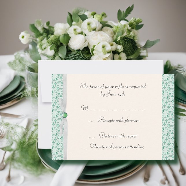 Mint Green Florentine RSVP Card (Creator Uploaded)