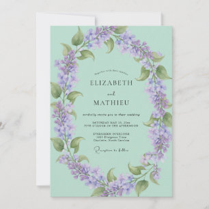 Mint Green Flourishing Lilac Wedding Invitation