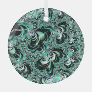 Mint Green Fractal Forest Landscape Abstract Glass Ornament