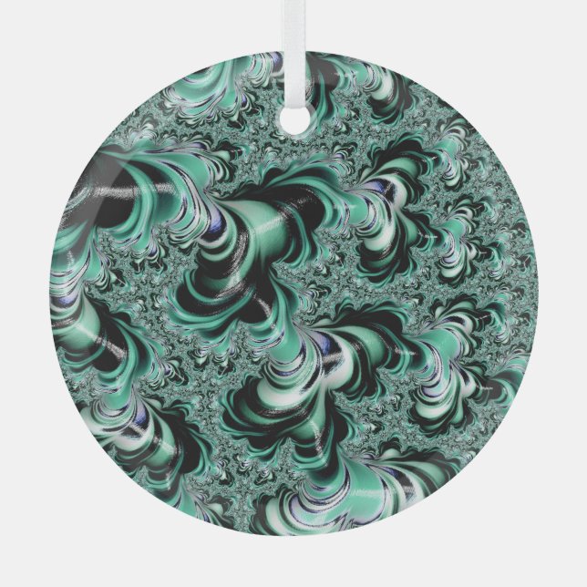 Mint Green Fractal Forest Landscape Abstract Glass Ornament (Front)
