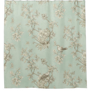 Mint Green French Country Birds and Floral Toile 1