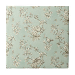 Mint Green French Country Birds and Floral Toile 1 Tile