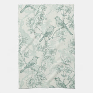 Mint Green French Country Birds and Floral Toile 2 Kitchen Towel