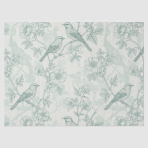 Mint Green French Country Birds and Floral Toile 2 Tissue Paper