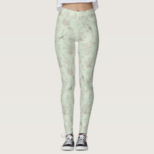 Mint Green French Country Birds and Floral Toile 3 Leggings