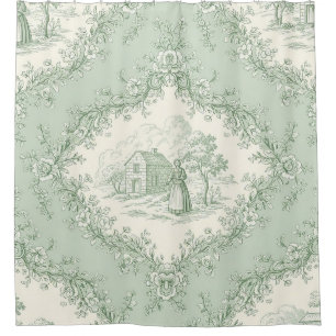 Mint Green French Country Floral Toile - Farmhouse