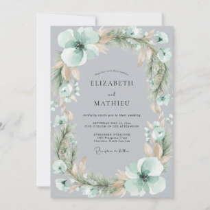 Mint Green Frosty Botanical Wedding Invitation