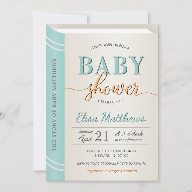 Mint Green Gender Neutral Book Library Baby Shower Invitation (Front)