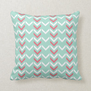 Mint Green Geometric Chevron Arrows Pattern Throw Pillow