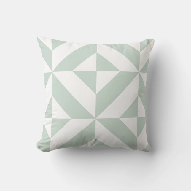 Mint Green Geometric Deco Cube Pattern Throw Pillow (Front)