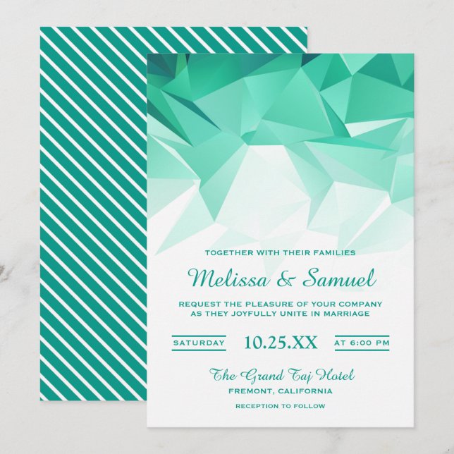 Mint Green Geometric Origami Wedding Invitation (Front/Back)
