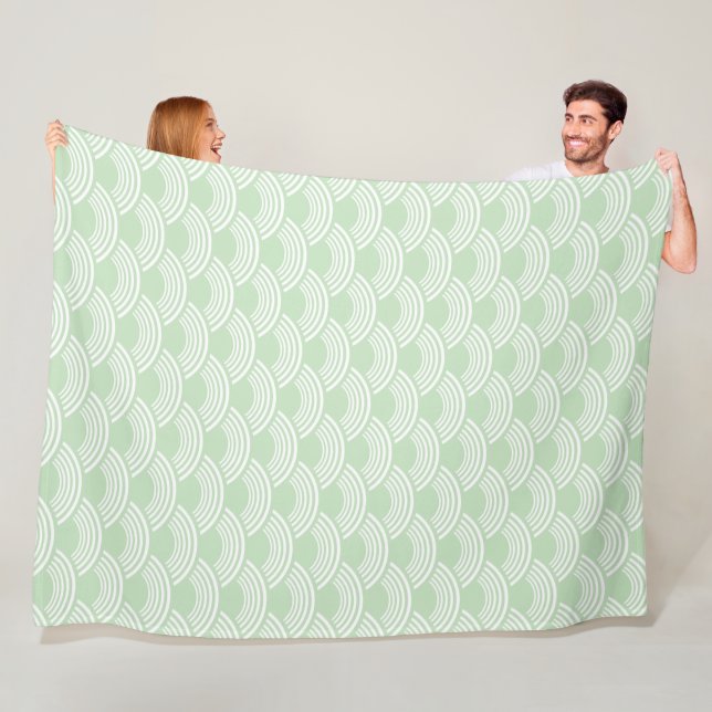 Mint Green Geometric Wave Pattern Seigaiha Fleece Blanket (In Situ)