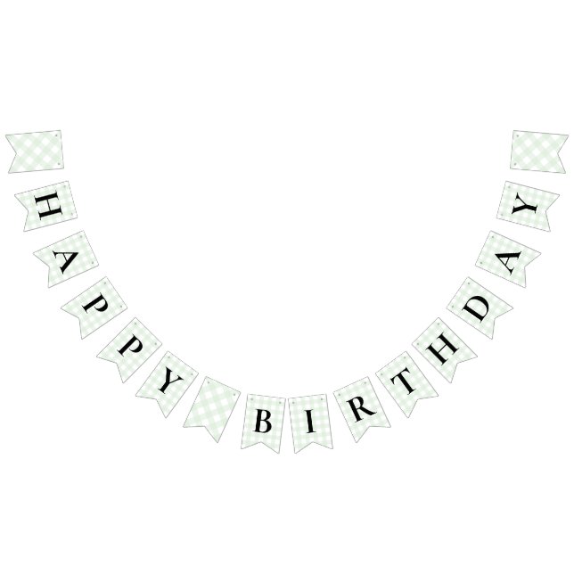 Mint Green Gingham Birthday Bunting Flag Banner (All)