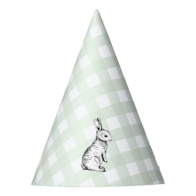 MInt Green Gingham Bunny Rabbit Party Hat (Front)